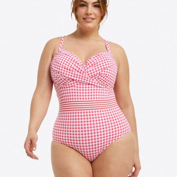 Lands End X Draper James One Piece Swimsuit Tummy Control red white size 22W NWT - Picture 2 of 9